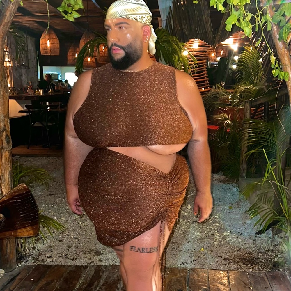 Plus size Brown glitter cut out dress